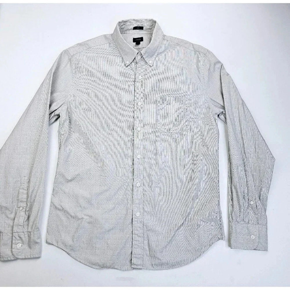 J. Crew Slim Men's Gray White Polka Dots Button Down Long Sleeve Pocket Shirt - Picture 1 of 9
